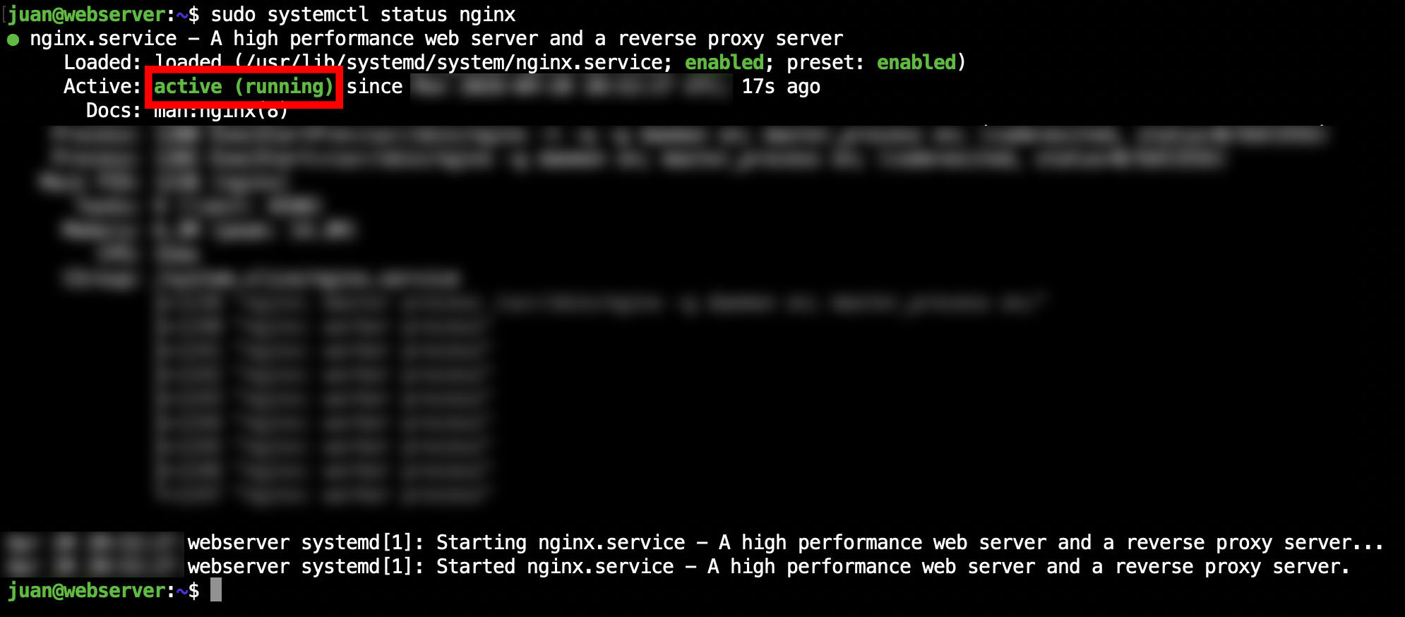 Servicio de NGINX corriendo