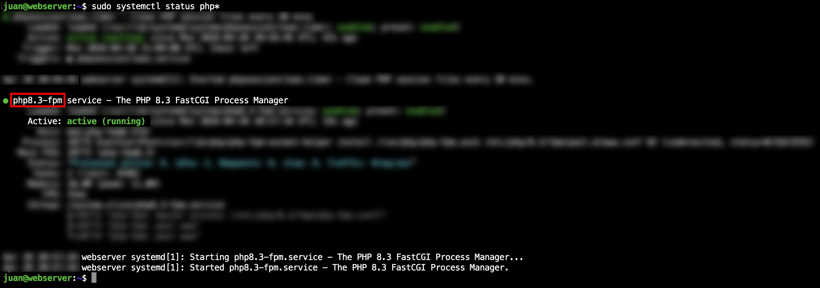 Servicio de PHP corriendo