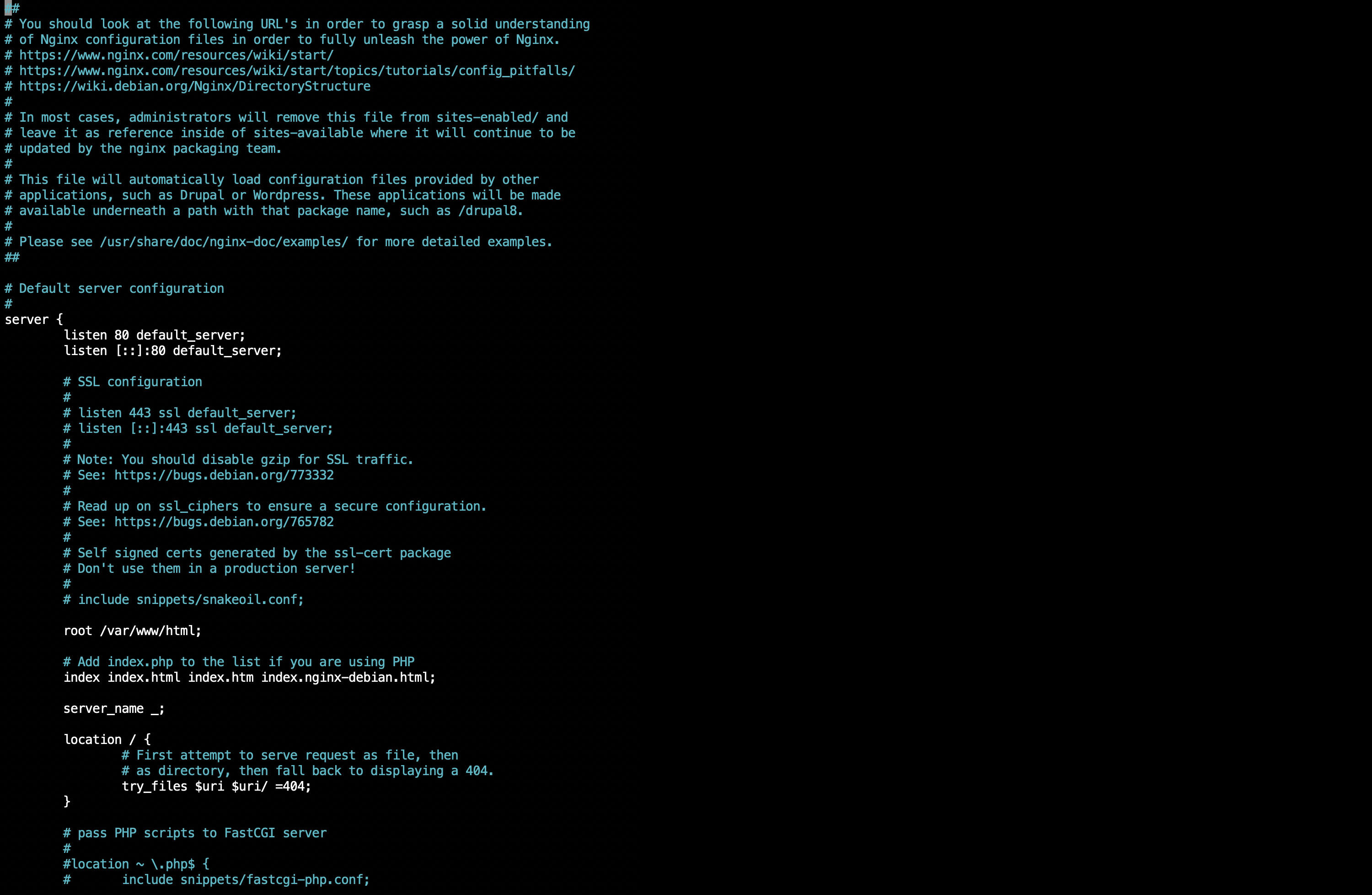 Archivo de NGINX default